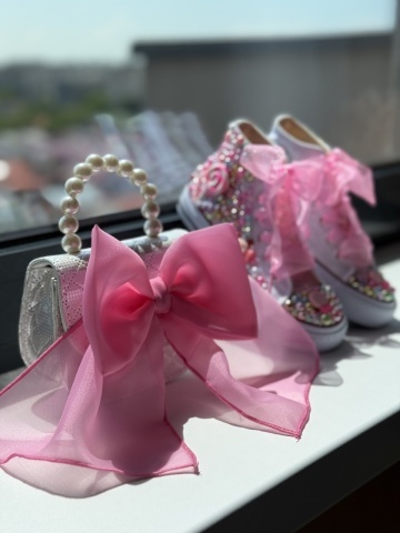 Geantă fete cu fundă supradimensionată roz, Bonbon Bow - Img 7