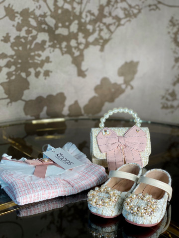 Pantofi albi din tweed cu perle pentru fetite, Grace - Img 2