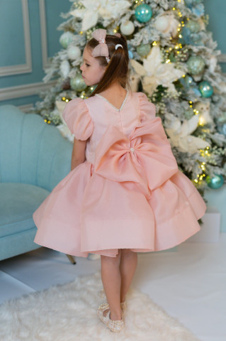 Pink Baptism / Occasion Dress for Girls with Oversized Bow, Caroline - Img 6