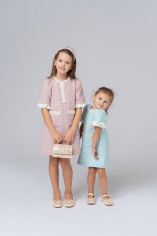 Pink Tweed Dress for Girls, Diana - Img 7