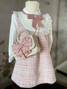 Pink Tweed Dress with Cotton Sleeves for Girls - Img 5