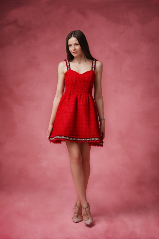 Rochie dama roșie din tweed, Heart - Img 4