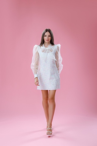 Rochie dama tweed cu maneci bufante si funda, Charm - Img 4