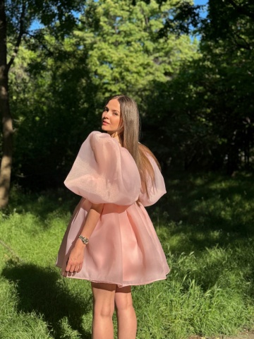 Rochie de ocazie baby doll roz din organza, Pinky - Img 3