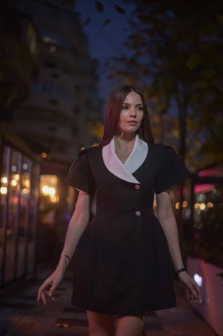Rochie elegantă de ocazie damă tip sacou, neagră – model versatil de zi și de seară, Chantelle - Img 8