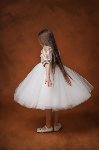 Rochie eleganta fete din stofa houndstooth cu tulle și mâneci bufante, Grace - Img 7