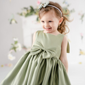 Rochie fete din tafta verde eleganta cu funda detașabilă, de ocazie, Charlotte - Img 5