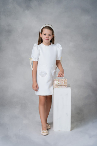 Rochie fete eleganta din bumbac 100% cu mâneci bufante, Eva - Img 3