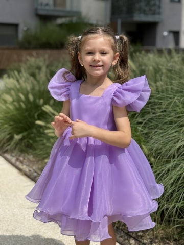 Rochie fete lila din organza cu volane și mâneci fluture - Img 10