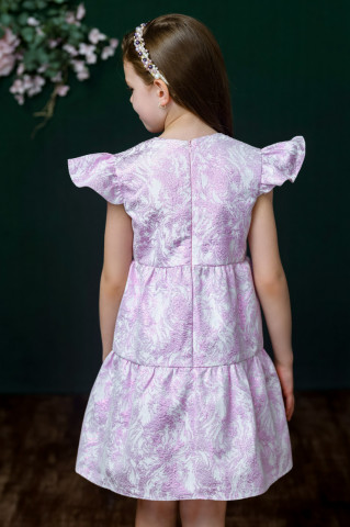 Rochie fete roz din brocart cu mâneci fluture, Petal - Img 6