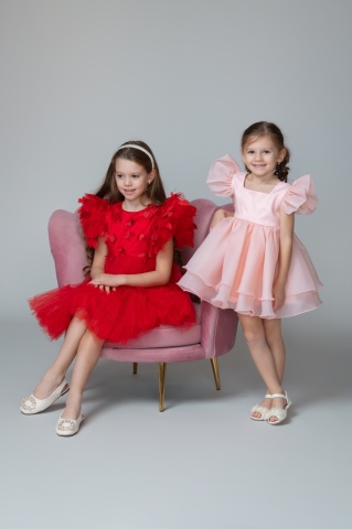 Rochie fete roz din organza cu volane și mâneci fluture, Pinky - Img 8