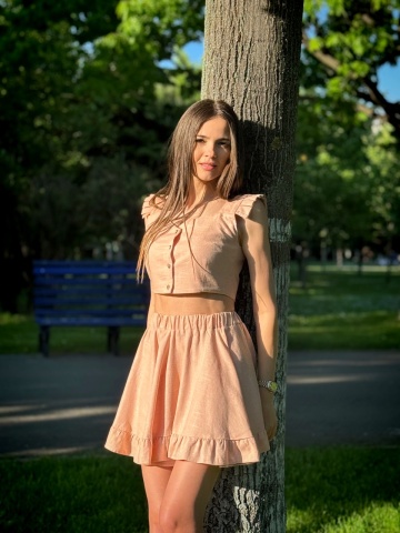 Set dama 2 piese crop top si fusta din în cu bumbac , Amelia - Img 4