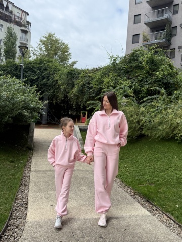 Set trening mama-fiica din bumbac moale premium - bluza cu mâneci balon, Candy Cloud - Img 6