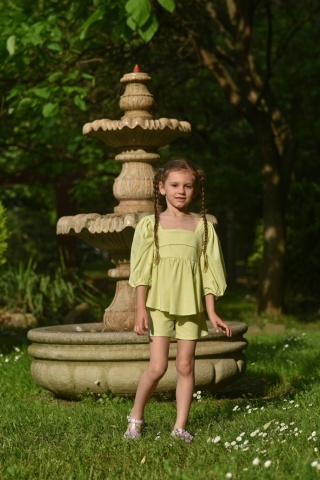 Compleu fete din in Pistachio – top și pantaloni scurți de vară - Img 7