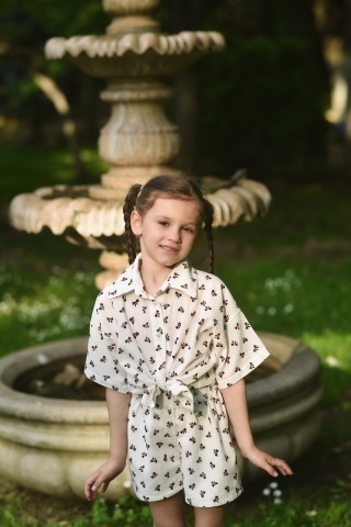 Compleu fete din muselină cu fundițe brodate Cherry - Img 7