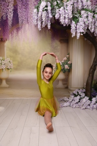 Costum gimnastică și dans copii body balet cu fustă tull Pistachio - Img 3