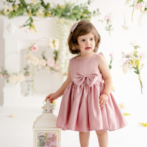 Elegant Pink Taffeta Occasion Dress for Girls with Detachable Bow, Charlotte - Img 2
