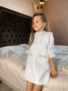Elegant White Cotton Pinafore Dress for Girls, Blair - Img 4