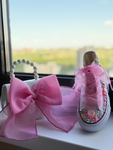 Geantă fete cu fundă supradimensionată roz, Bonbon Bow - Img 2