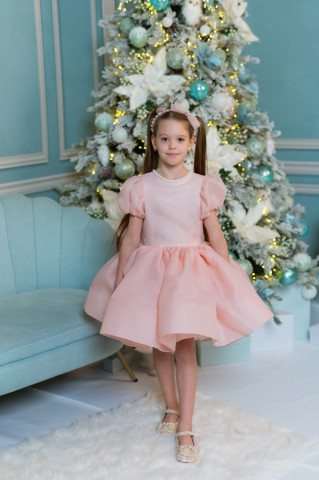 Pink Baptism / Occasion Dress for Girls with Oversized Bow, Caroline - Img 3