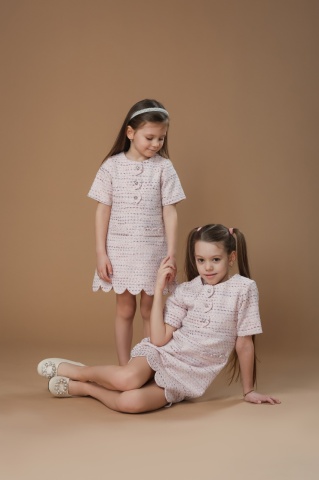 Rochie casual pentru fetițe din tweed roz premium Dalia - Img 8