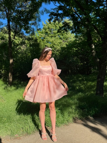 Rochie de ocazie baby doll roz din organza, Pinky