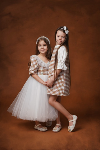 Rochie fete din stofa houndstooth cu mâneci din mătase, Camilla - Img 5