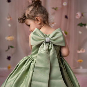Rochie fete din tafta verde eleganta cu funda detașabilă, de ocazie, Charlotte - Img 6
