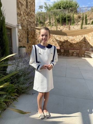 Rochie uniformă școlară fete albă cu bleumarin, Sailor Girl - Img 5