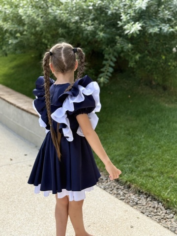 Rochie uniformă școlară fete bleumarin cu volane și căptușeală din bumbac – Academy Look - Img 6