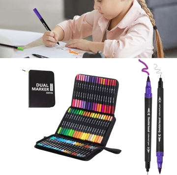 Set carioci pe baza de apa, 2 in 1, pictura, caligrafie, 120 culori, penar, corp carioca negru, 27.5x19.5x8 cm, multicolor - Img 2