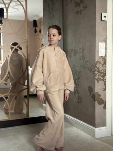 Trening Fluffy Oversize din Polar cu Fermoar și Pantaloni Evazați - Img 3