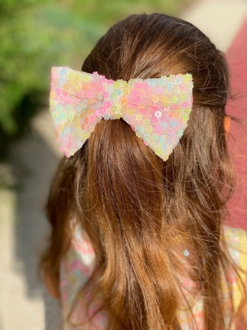 Clame păr fetițe Twinkle – fundiță glitter aurie handmade. - Img 2