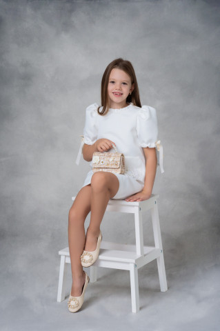 Elegant 100% Cotton Dress with Puff Sleeves for Girls, Eva - Img 5