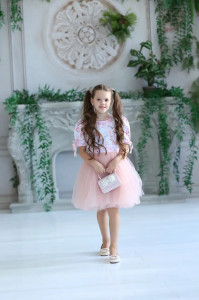 Elegant Premium Cotton Dress with Pink Tulle for Girls, Rose - Img 4