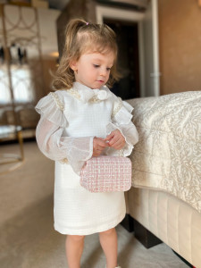 Elegant White Cotton Pinafore Dress for Girls, Blair - Img 5