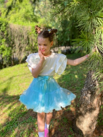 Fustită tutu din tulle bleu cu perle capsate, Fairy - Img 2
