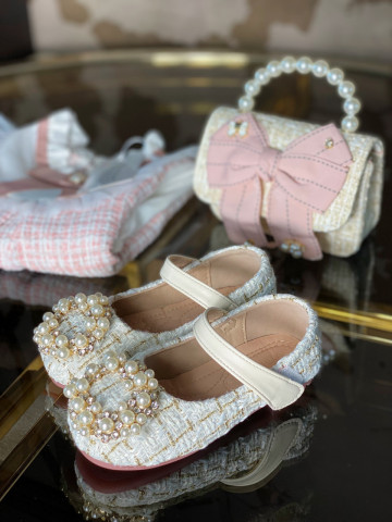 Pantofi albi din tweed cu perle pentru fetite, Grace - Img 4