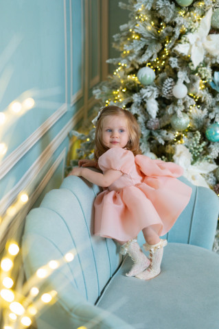 Pink Baptism / Occasion Dress for Girls with Oversized Bow, Caroline