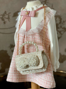 Pink Tweed Dress with Cotton Sleeves for Girls - Img 6