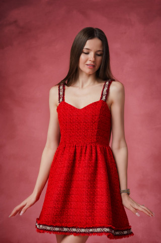 Rochie dama roșie din tweed, Heart - Img 6