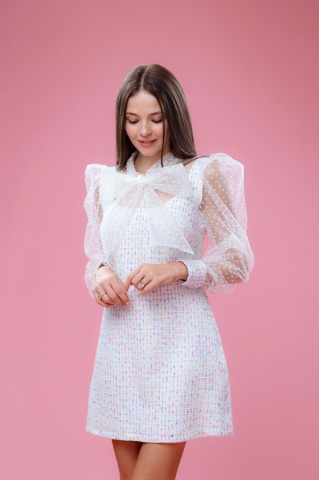 Rochie dama tweed cu maneci bufante si funda, Charm - Img 6