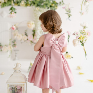 Rochie fete din tafta roz eleganta cu funda detașabilă, de ocazie, Charlotte - Img 3