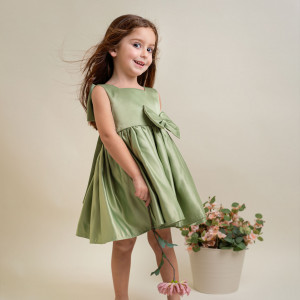 Rochie fete din tafta verde eleganta cu funda detașabilă, de ocazie, Charlotte - Img 7