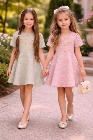 Rochie fete din tweed roz, Sophie