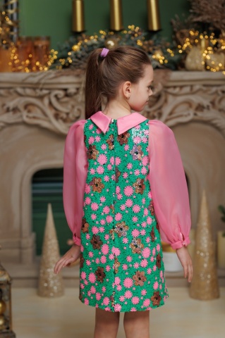 Rochie fete elegantă, cu paiete și mâneci bufante roz Barbie, Sparkle - Img 5