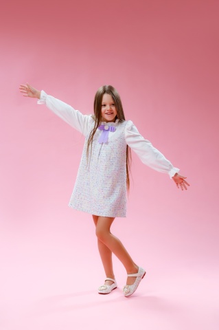 Rochie fete tweed cu maneci bufante si funda, Charm - Img 5