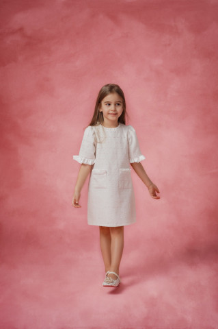 Rochie roz fete din tweed cu insertii, Amy - Img 1