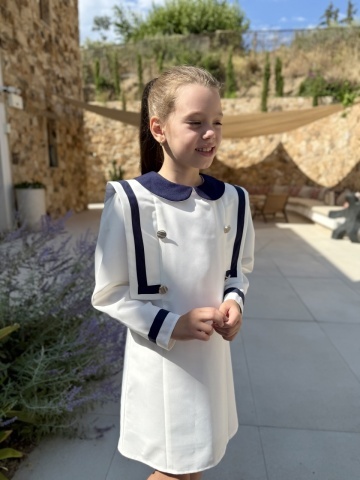 Rochie uniformă școlară fete albă cu bleumarin, Sailor Girl - Img 6