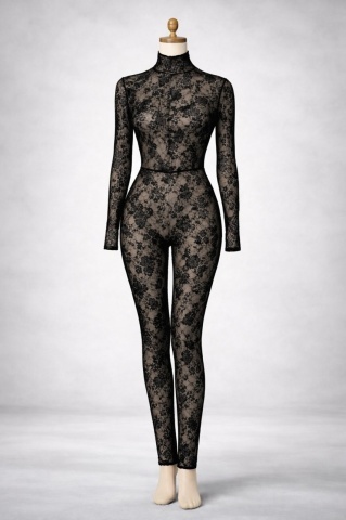 Salopetă lungă din dantelă neagră pentru femei – Midnight Lace - Img 2